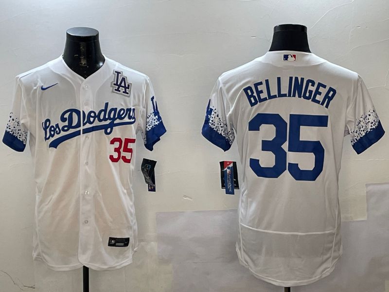 Men Los Angeles Dodgers #35 Bellinger White City Edition Elite Nike 2025 MLB Jersey style 1